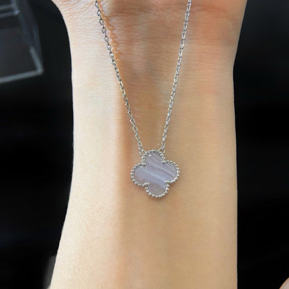 [Perla Lux]CLOVER 15MM BLUE CHALCEDONY NECKLACE SILVER