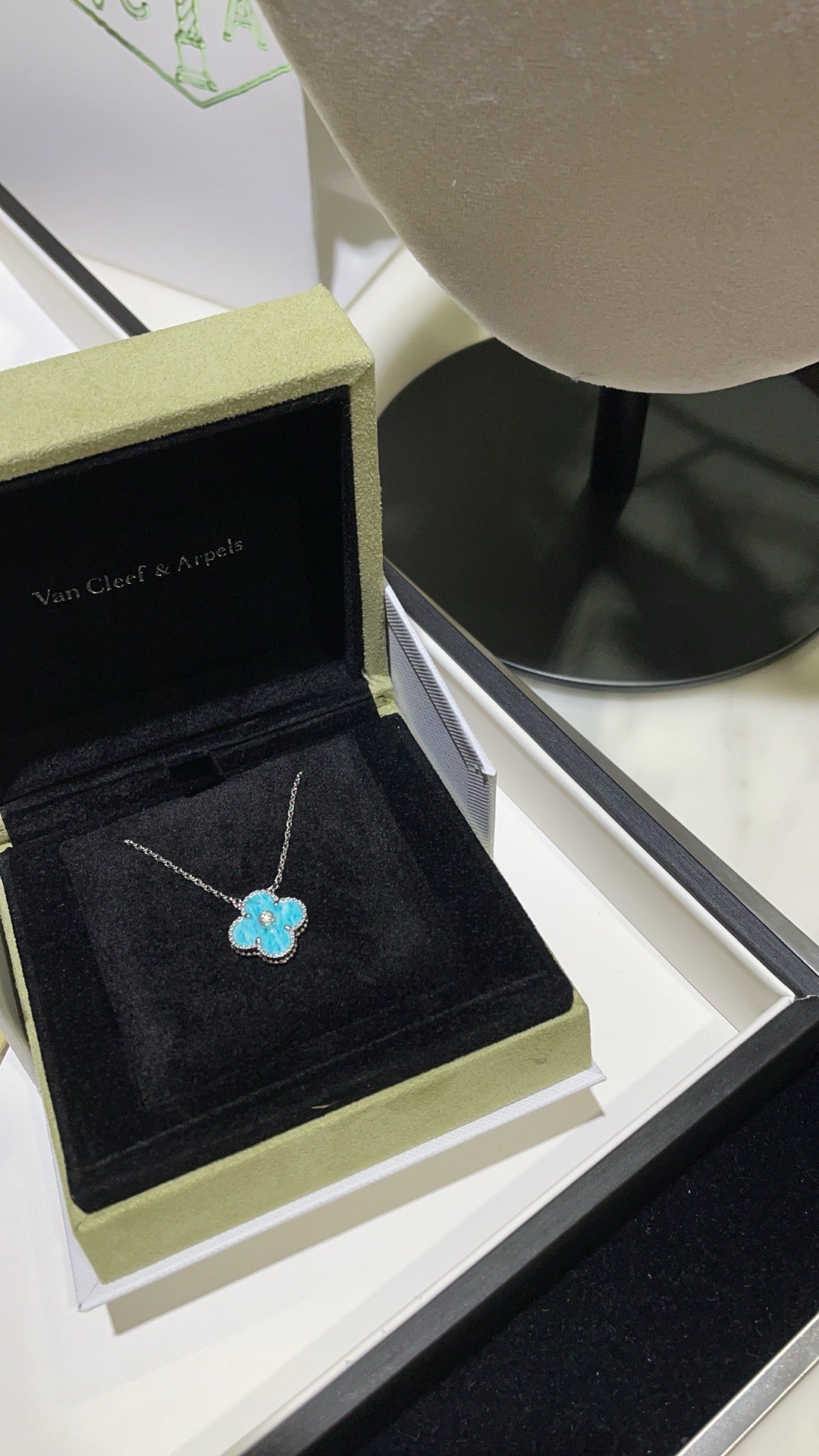 [Perla Lux]CLOVER 15MM DIAMOND SVRES PORCELAIN  NECKLACE SILVER