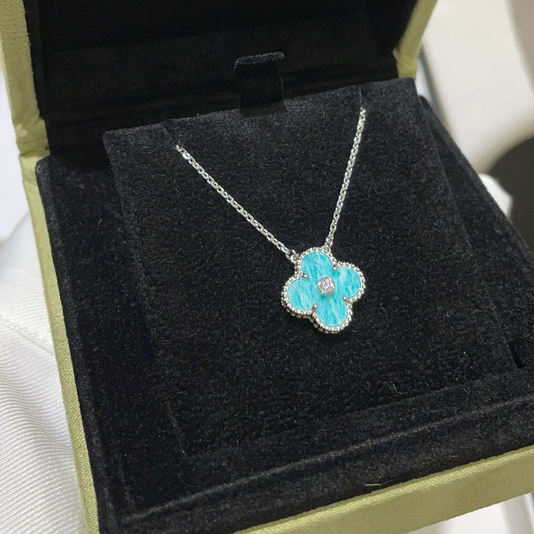 [Perla Lux]CLOVER 15MM DIAMOND SVRES PORCELAIN  NECKLACE SILVER