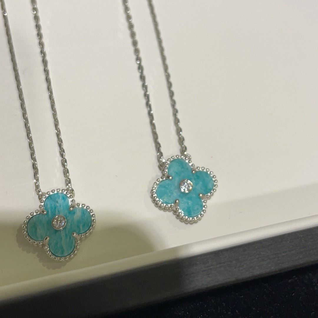 [Perla Lux]CLOVER 15MM DIAMOND SVRES PORCELAIN  NECKLACE SILVER