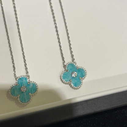 [Perla Lux]CLOVER 15MM DIAMOND SVRES PORCELAIN  NECKLACE SILVER