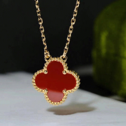 [Perla Lux]CLOVER 15MM CARNELIAN SINGLE FLOWER NECKLACE