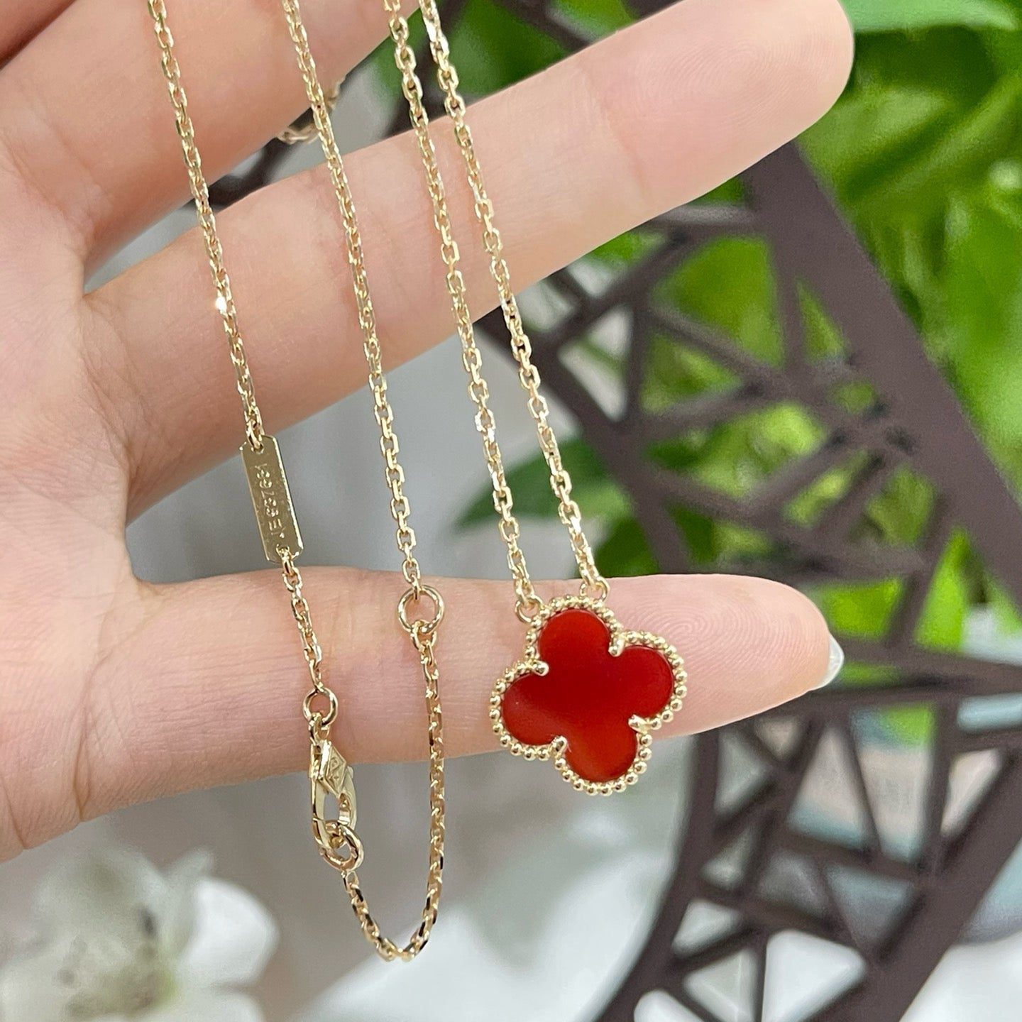 [Perla Lux]CLOVER 15MM CARNELIAN SINGLE FLOWER NECKLACE
