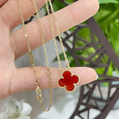 [Perla Lux]CLOVER 15MM CARNELIAN SINGLE FLOWER NECKLACE