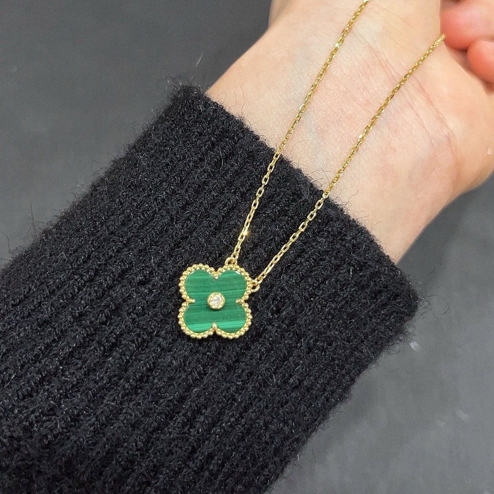 [Perla Lux]CLOVER 15MM DIAMOND TURQUOISE NECKLACE