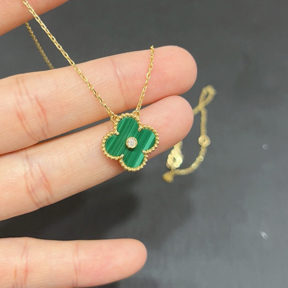 [Perla Lux]CLOVER 15MM DIAMOND TURQUOISE NECKLACE