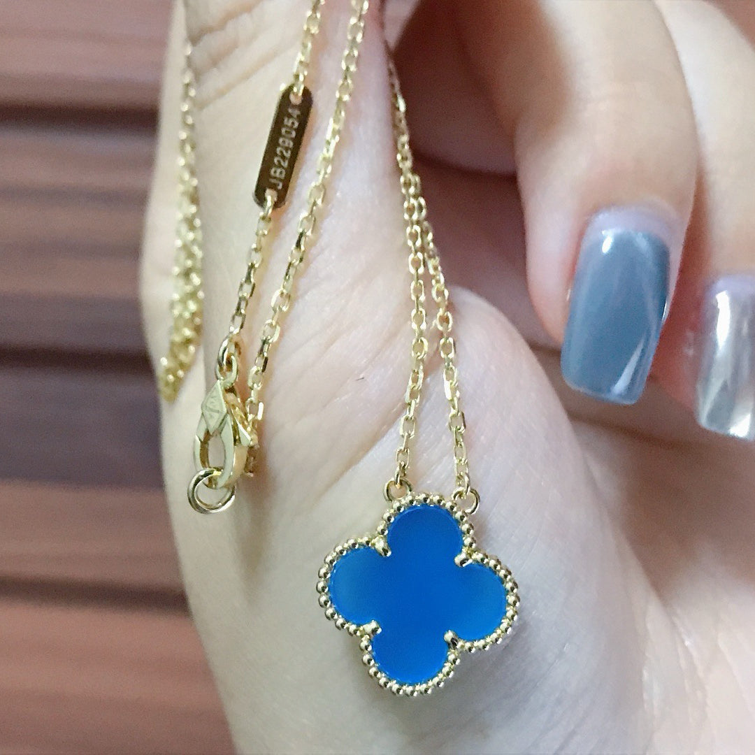 [Perla Lux]CLOVER 15MM BLUE AGATE NECKLACE