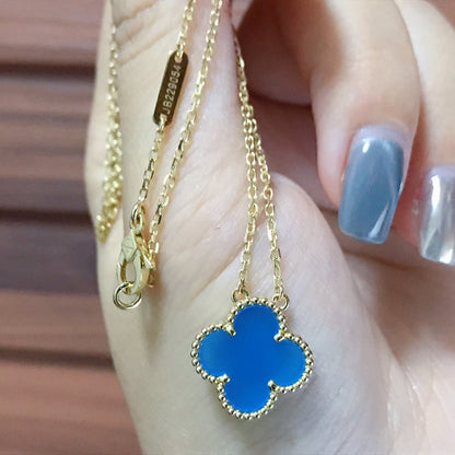 [Perla Lux]CLOVER 15MM BLUE AGATE NECKLACE