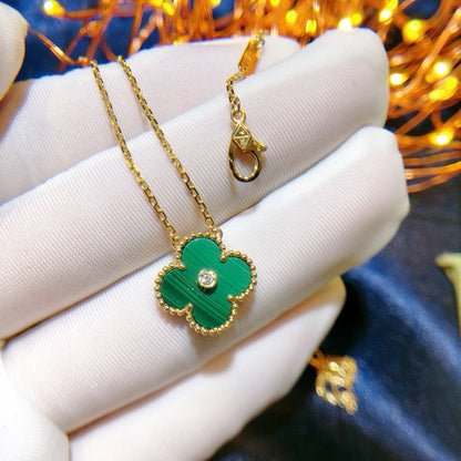 [Perla Lux]CLOVER 15MM DIAMOND TURQUOISE NECKLACE