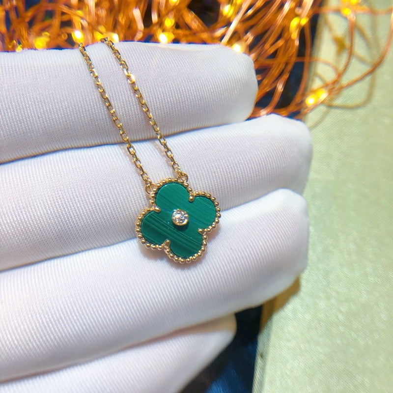 [Perla Lux]CLOVER 15MM DIAMOND TURQUOISE NECKLACE
