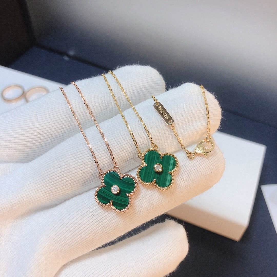 [Perla Lux]CLOVER 15MM DIAMOND TURQUOISE NECKLACE
