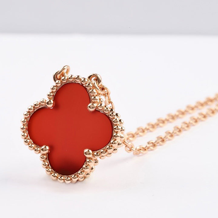 [Perla Lux]CLOVER 15MM CARNELIAN SINGLE FLOWER NECKLACE