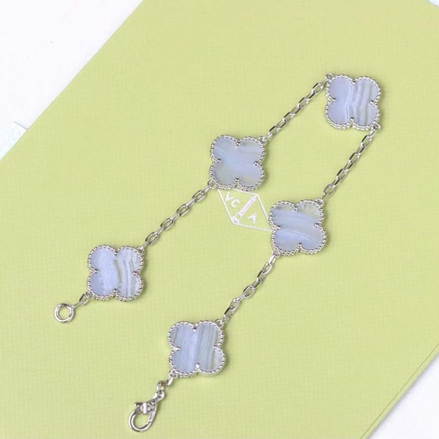 [Perla Lux]CLOVER  5 MOTIF PURPLE CHALCEDONY BRACELET SILVER