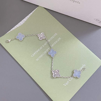 [Perla Lux]CLOVER  5 MOTIF DIAMOND PURPLE CHALCEDONY BRACELET SILVER