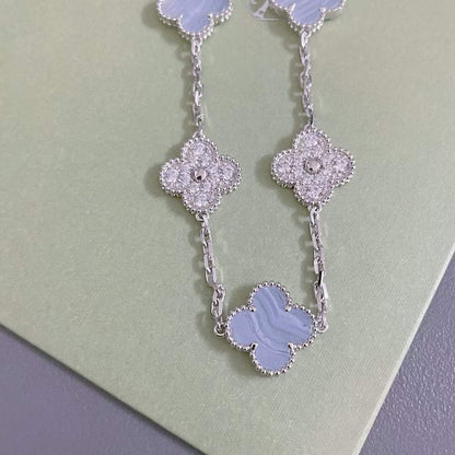 [Perla Lux]CLOVER  5 MOTIF DIAMOND PURPLE CHALCEDONY BRACELET SILVER