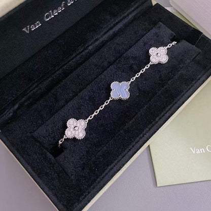 [Perla Lux]CLOVER  5 MOTIF DIAMOND PURPLE CHALCEDONY BRACELET SILVER