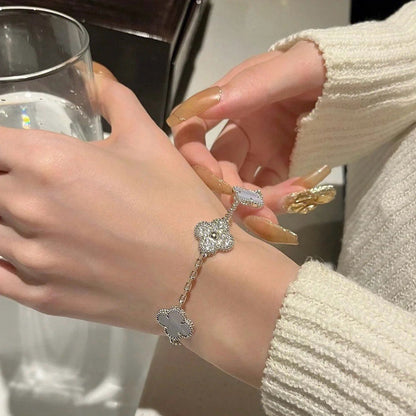 [Perla Lux]CLOVER  5 MOTIF DIAMOND PURPLE CHALCEDONY BRACELET SILVER