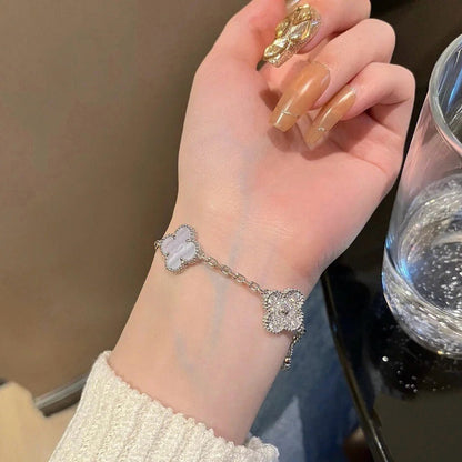[Perla Lux]CLOVER  5 MOTIF DIAMOND PURPLE CHALCEDONY BRACELET SILVER