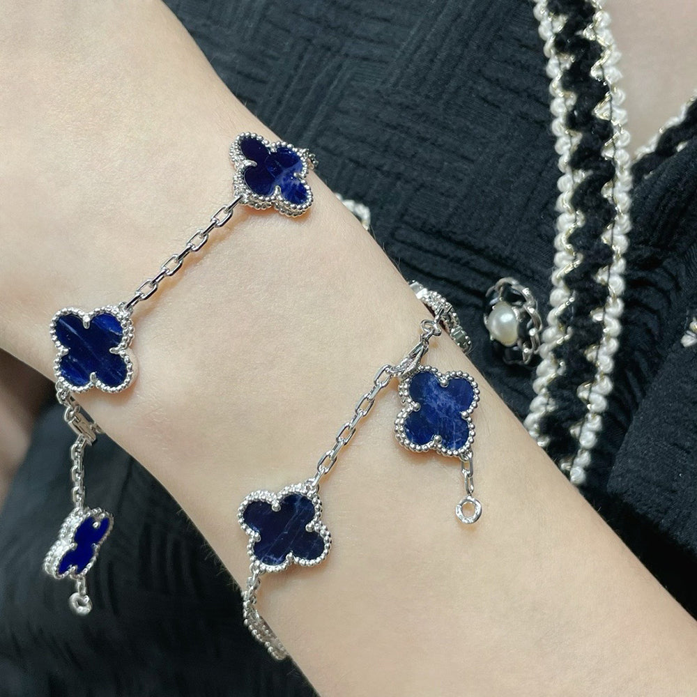 [Perla Lux]CLOVER 5 MOTIF PIETERSITE SILVER BRACELET