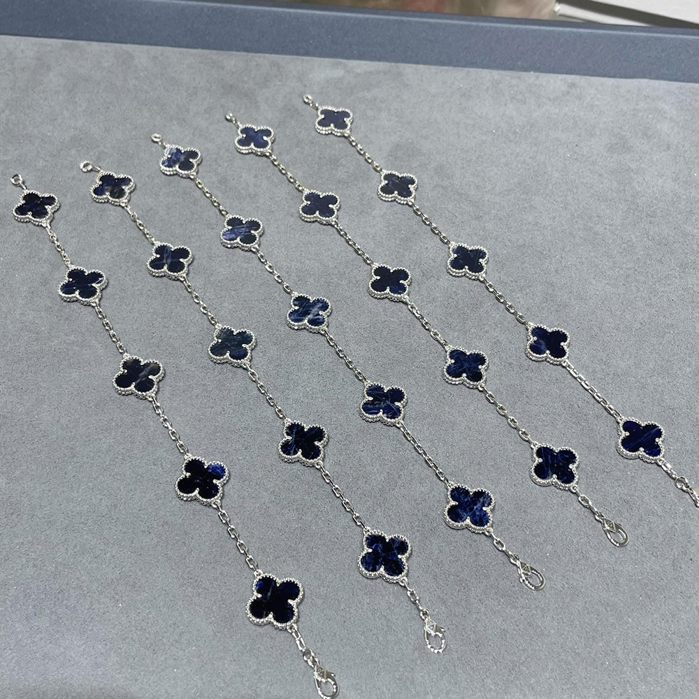 [Perla Lux]CLOVER 5 MOTIF PIETERSITE SILVER BRACELET