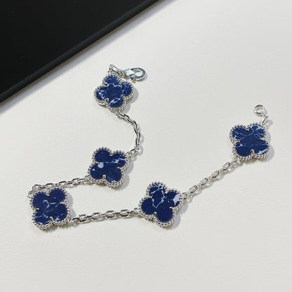 [Perla Lux]CLOVER 5 MOTIF PIETERSITE SILVER BRACELET