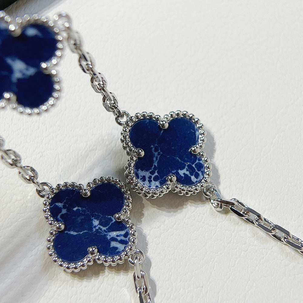 [Perla Lux]CLOVER 5 MOTIF PIETERSITE SILVER BRACELET