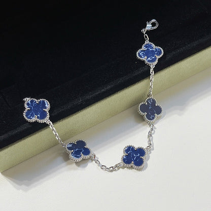 [Perla Lux]CLOVER 5 MOTIF PIETERSITE SILVER BRACELET