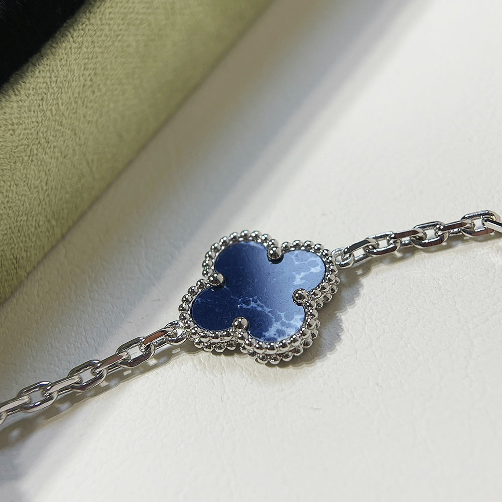 [Perla Lux]CLOVER 5 MOTIF PIETERSITE SILVER BRACELET