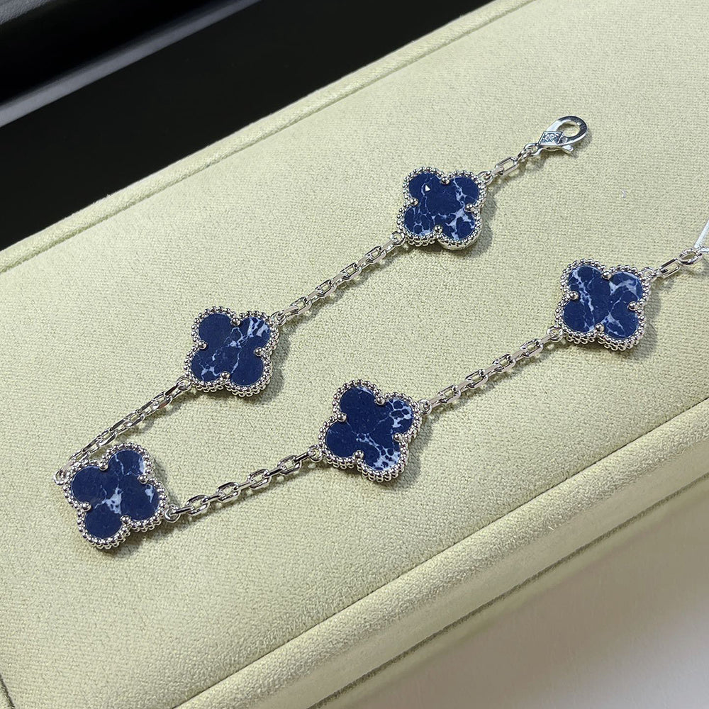 [Perla Lux]CLOVER 5 MOTIF PIETERSITE SILVER BRACELET