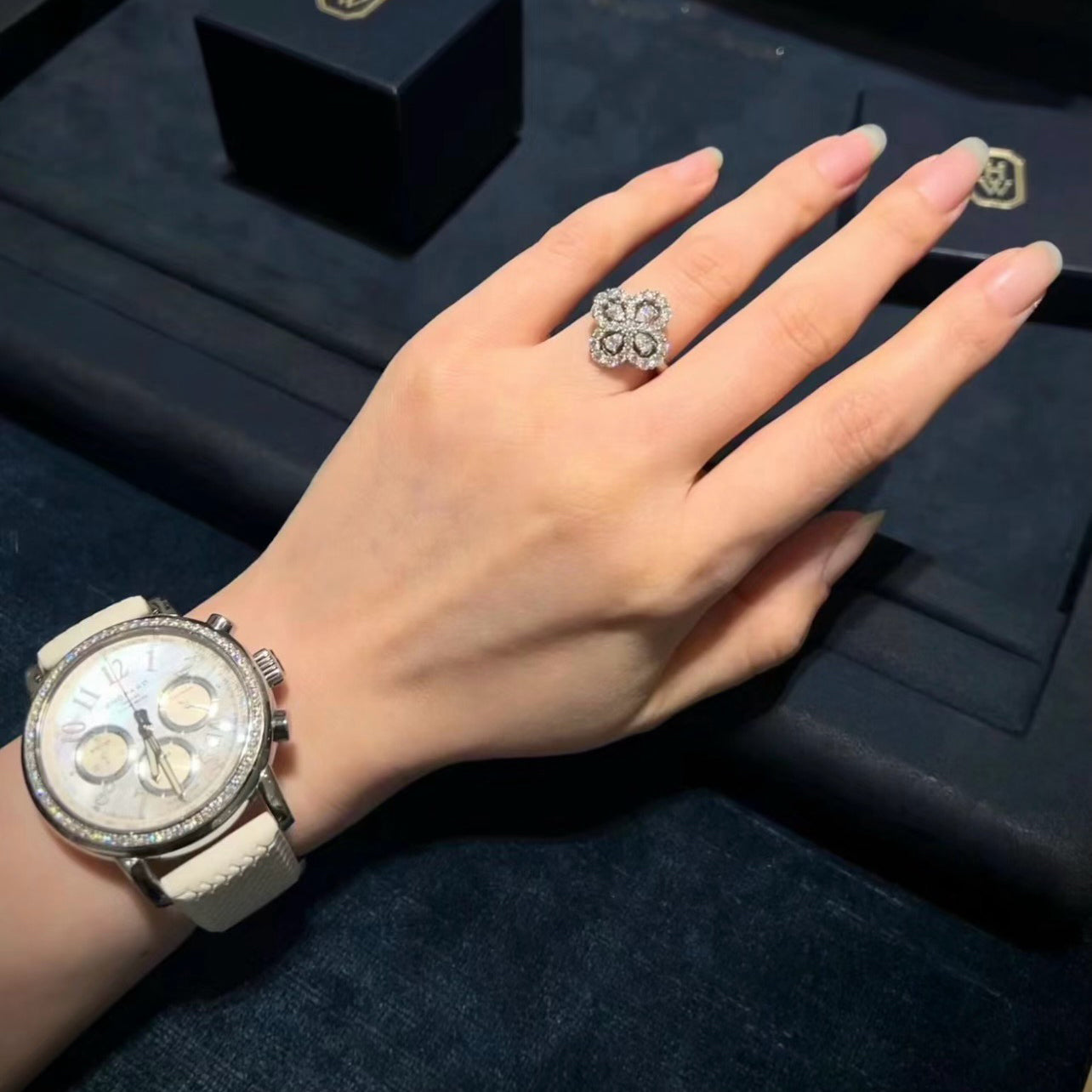 [Perla Lux]LOOP RING FULL MOTIF DIAMOND 16MM SILVE