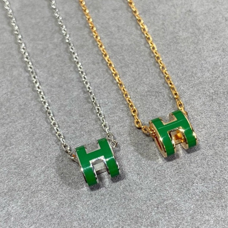 [Perla Lux]POP H GREEN NECKLACE SILVER AND GOLD