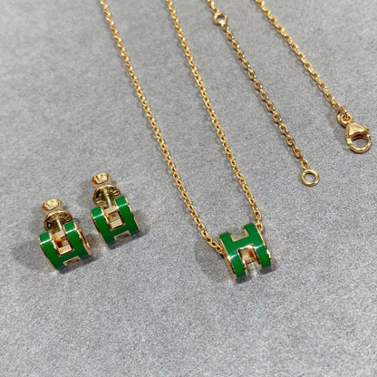 [Perla Lux]POP H GREEN NECKLACE SILVER AND GOLD