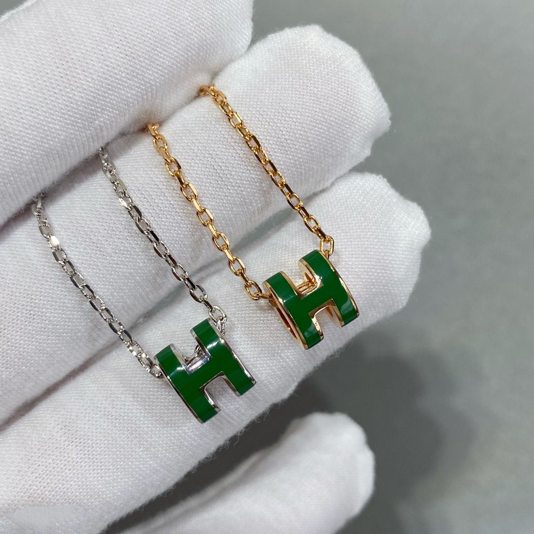 [Perla Lux]POP H GREEN NECKLACE SILVER AND GOLD