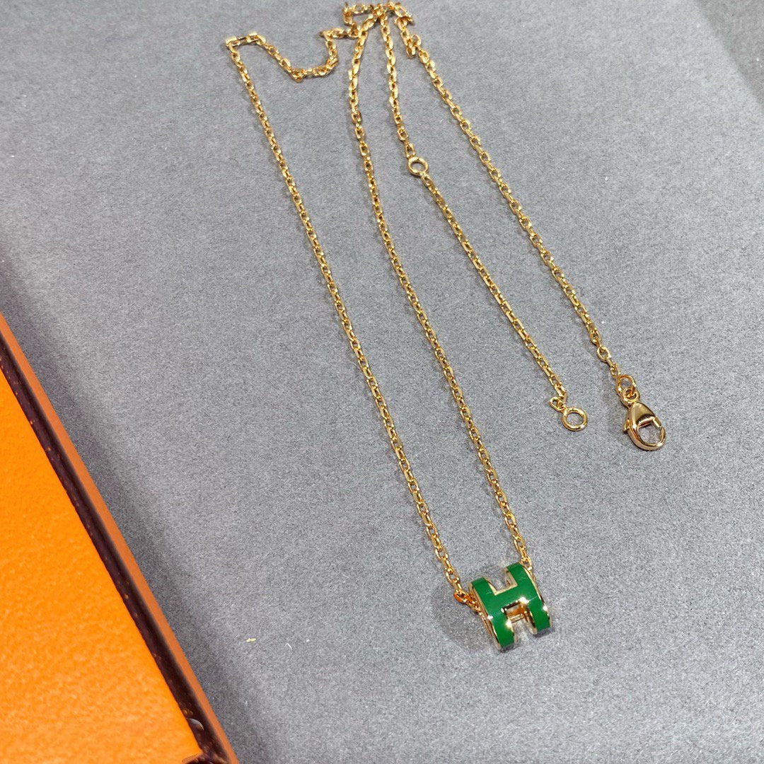 [Perla Lux]POP H GREEN NECKLACE SILVER AND GOLD