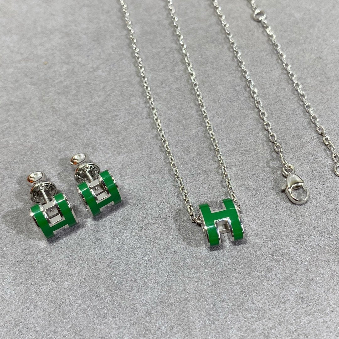 [Perla Lux]POP H GREEN NECKLACE SILVER AND GOLD