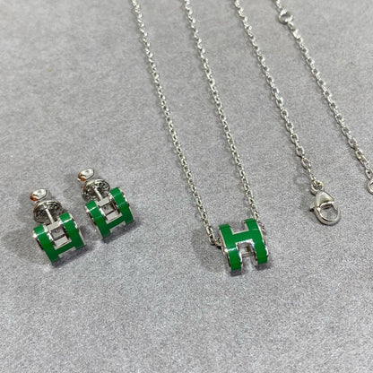 [Perla Lux]POP H GREEN NECKLACE SILVER AND GOLD