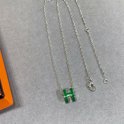 [Perla Lux]POP H GREEN NECKLACE SILVER AND GOLD