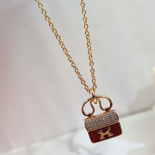 [Perla Lux]CONSTANCE RED PEDANT PINK GOLD NECKLACE