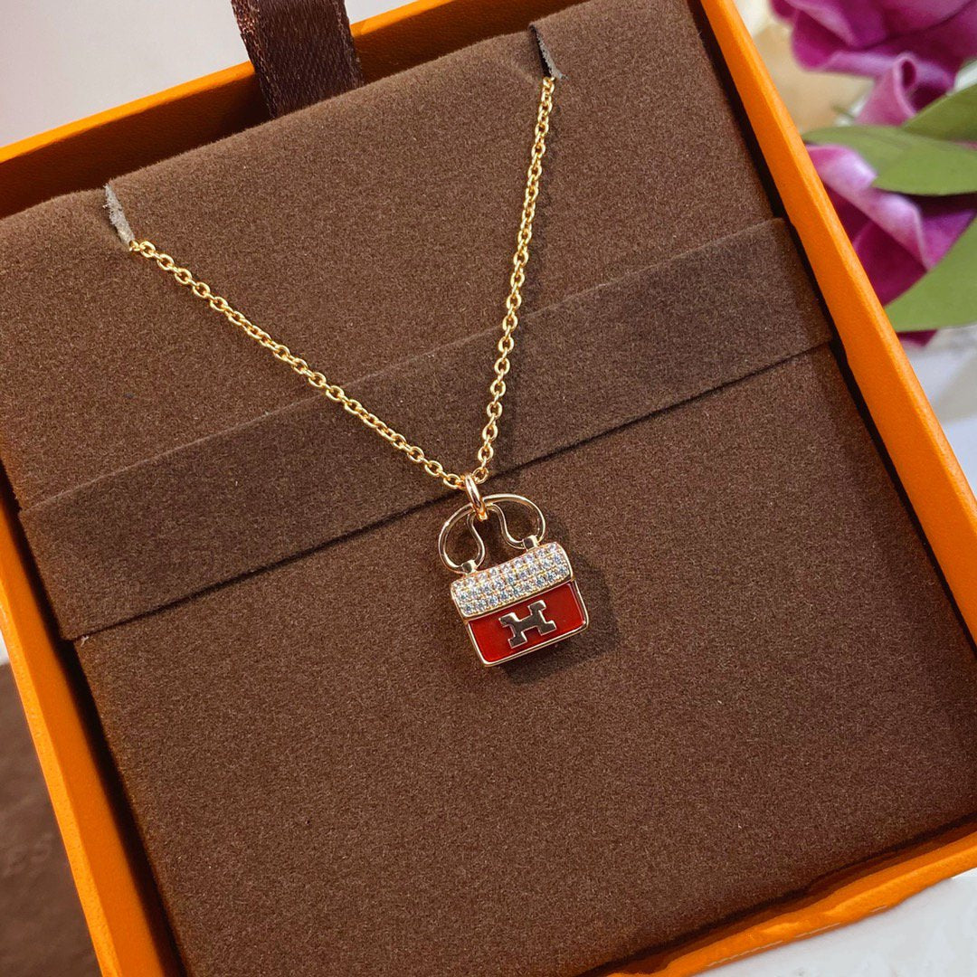 [Perla Lux]CONSTANCE RED PEDANT PINK GOLD NECKLACE