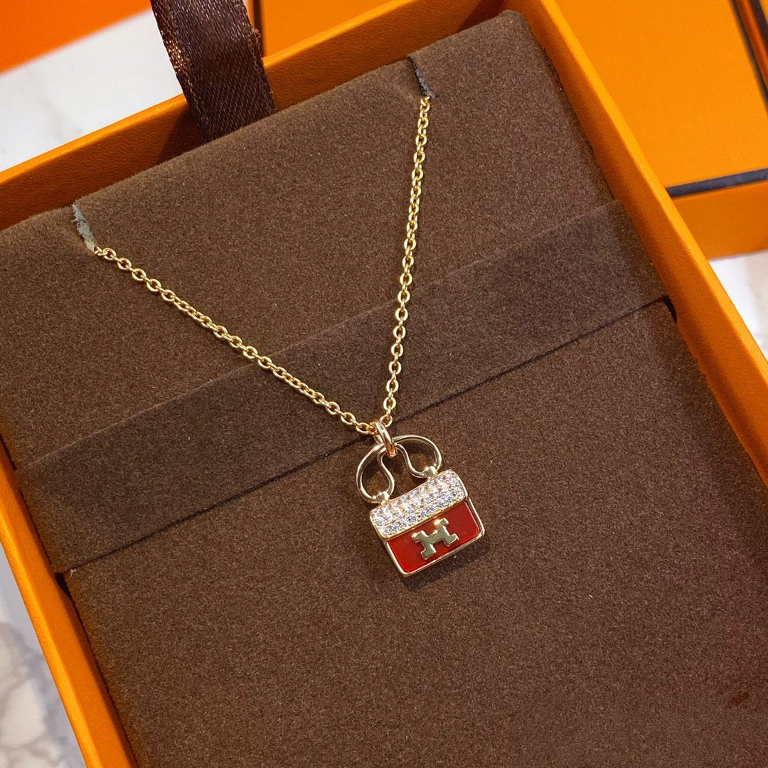 [Perla Lux]CONSTANCE RED PEDANT PINK GOLD NECKLACE
