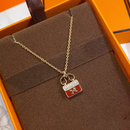 [Perla Lux]CONSTANCE RED PEDANT PINK GOLD NECKLACE