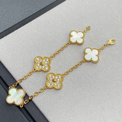 [Perla Lux]CLOVER BRACELET 5 MOTIF WHITE MOP DIAMOND