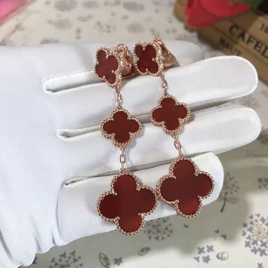 [Perla Lux]CLOVER 3 MOTIF CARNELIAN DROP EARRINGS