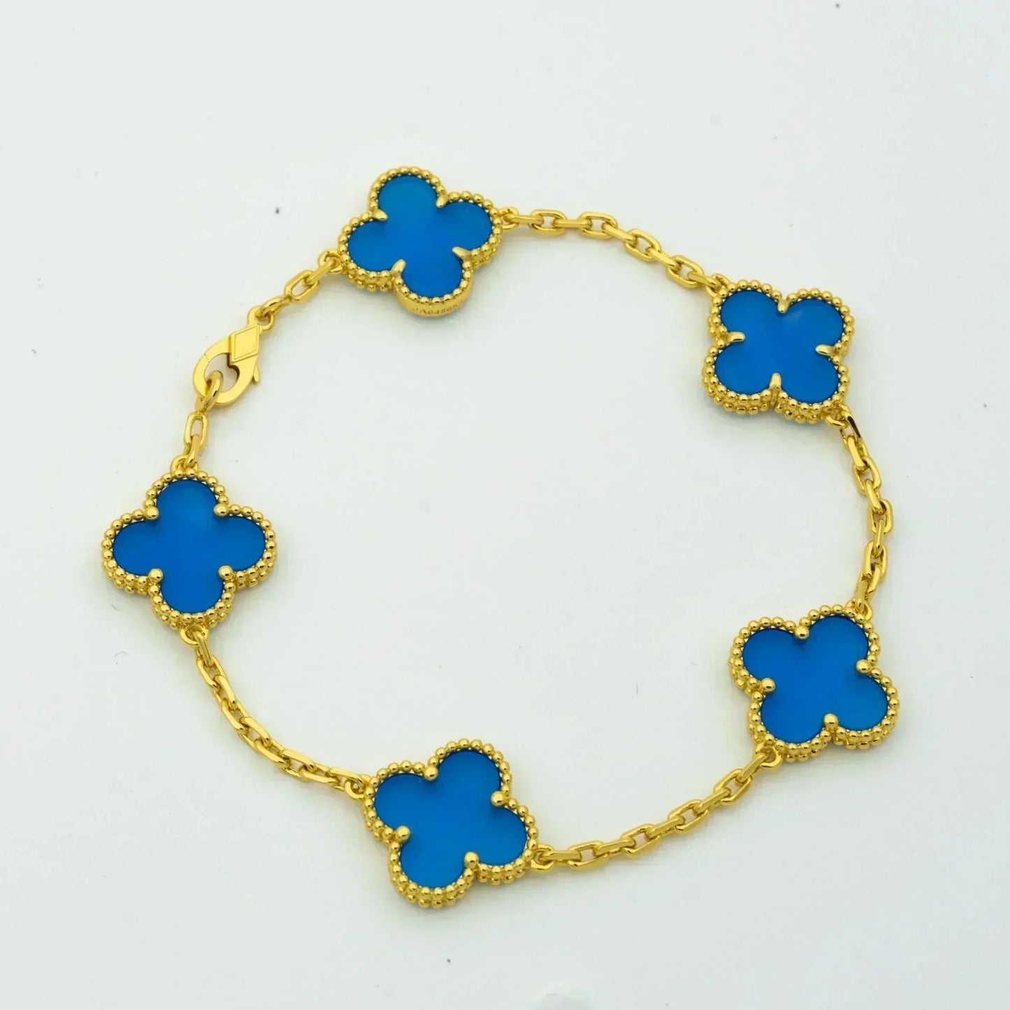 [Perla Lux]CLOVER 5 MOTIFS BLUE AGATE BRACELET