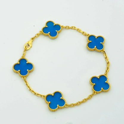 [Perla Lux]CLOVER 5 MOTIFS BLUE AGATE BRACELET