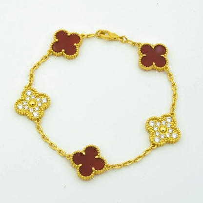 [Perla Lux]CLOVER 5 MOTIFS CARNELIAN DIAMOND BRACELET