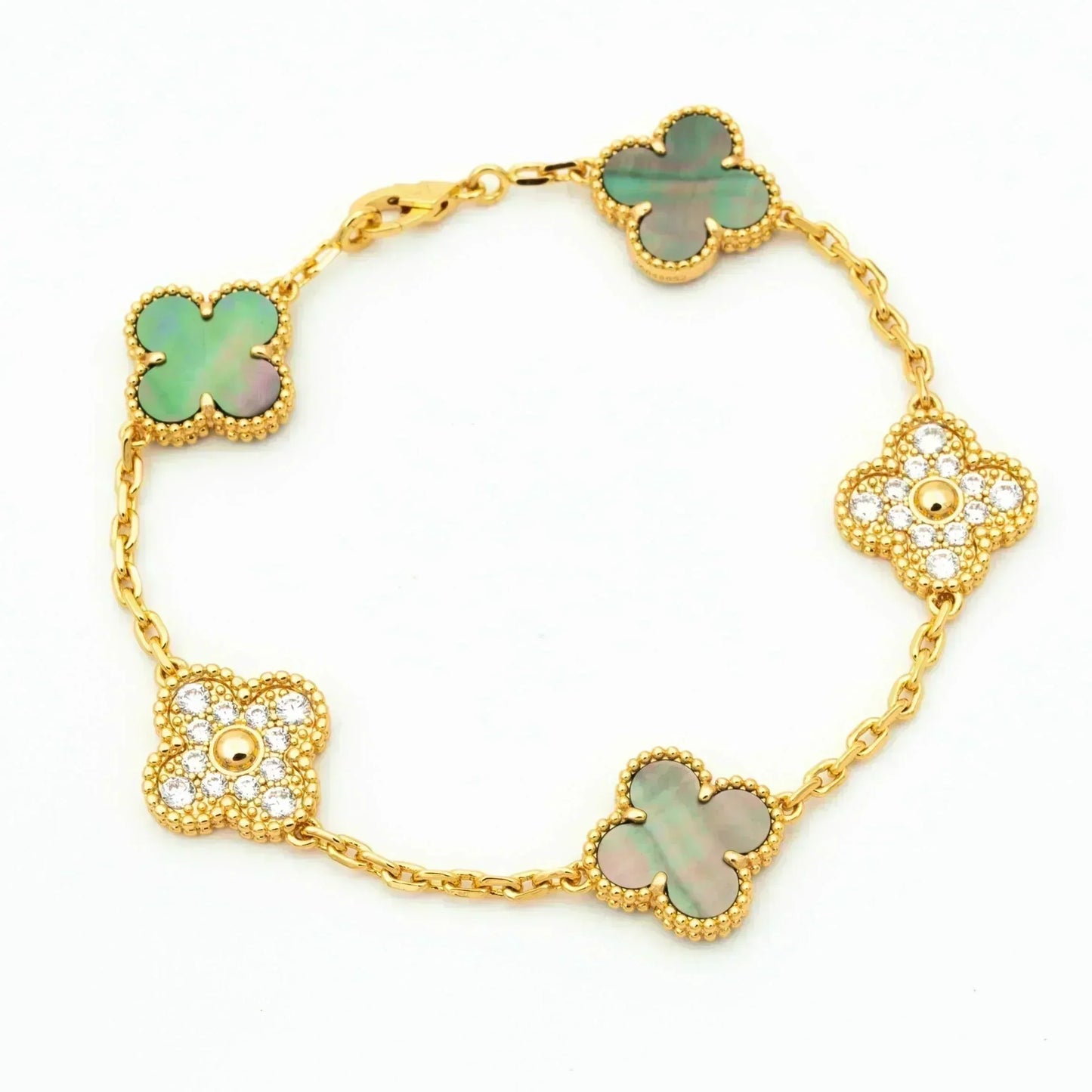 [Perla Lux]CLOVER 5 MOTIF GRAY MOP DIAMOND BRACELET