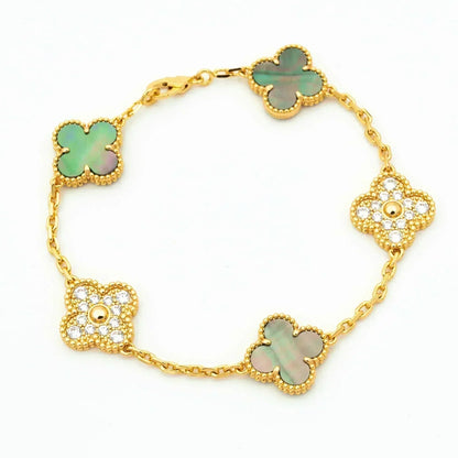 [Perla Lux]CLOVER 5 MOTIF GRAY MOP DIAMOND BRACELET