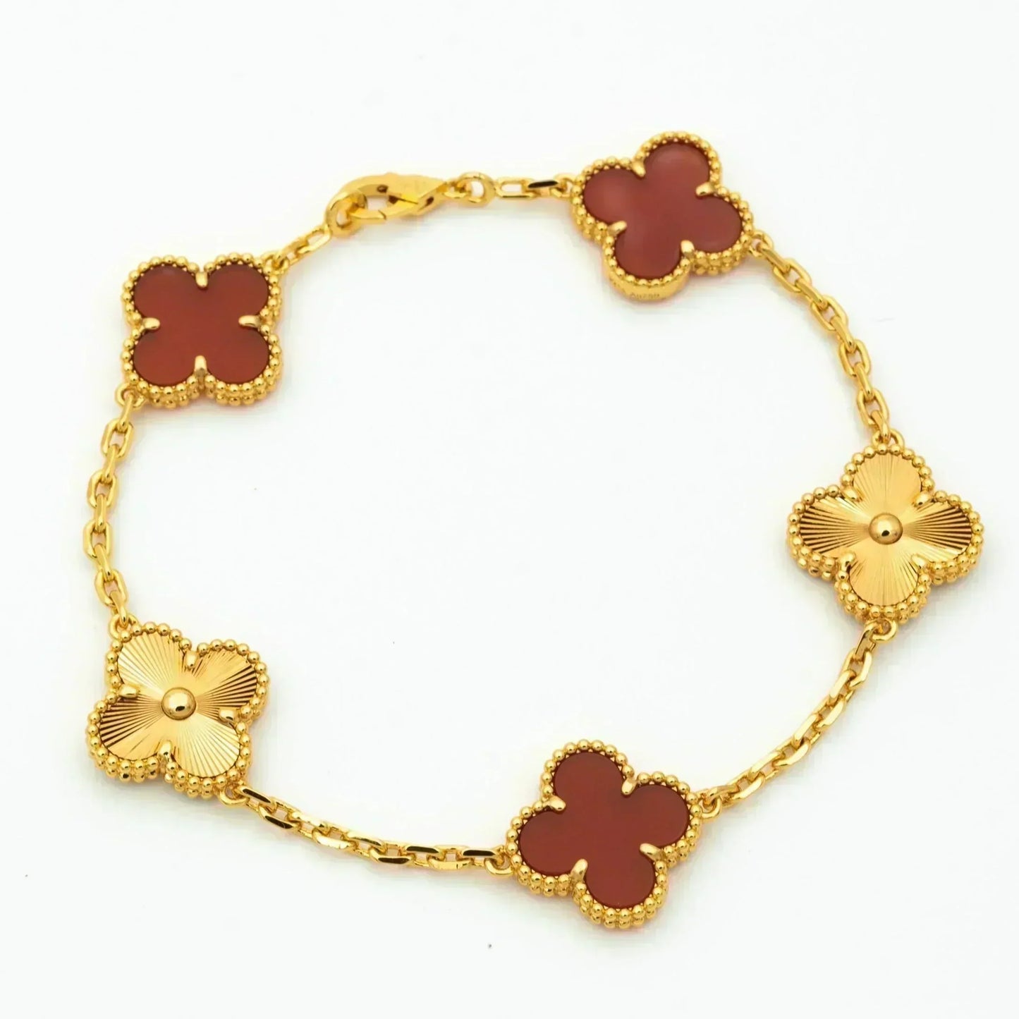 [Perla Lux]CLOVER  5 MOTIFS CARNELIAN GOLD BRACELET