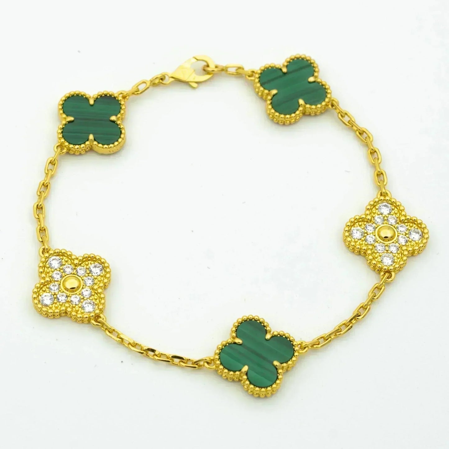[Perla Lux]CLOVER  5 MOTIF MALACHITE DIAMOND BRACELET
